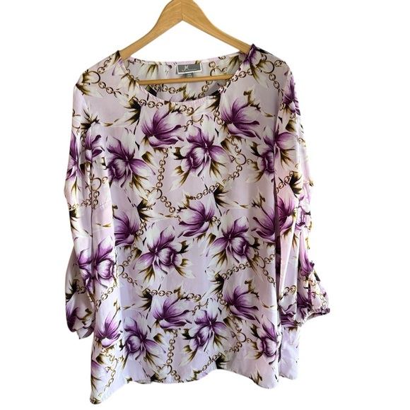 JM Collection Womens Printed Statement-Sleeve Blouse Size 2X Purple Floral - Picture 3 of 12